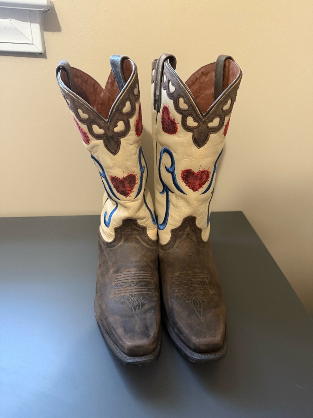 Eight Second Angel boots with Red Hearts & Blue Details
